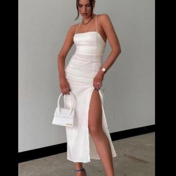 NWT Zara Linen Blend Midi Slit Front Strappy Dress - Picture 4 of 16